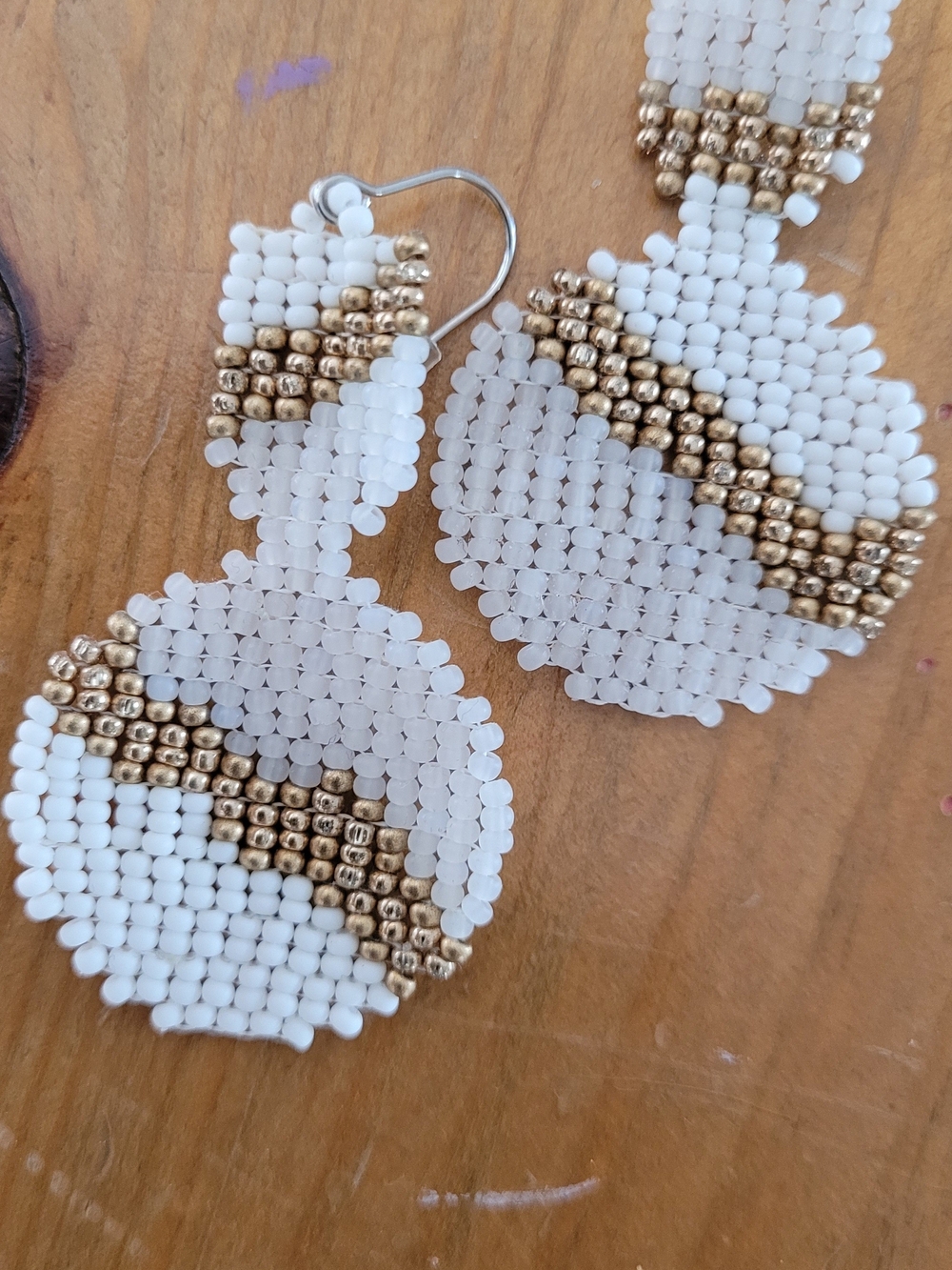 White and Gold Beaded Drop Earrings